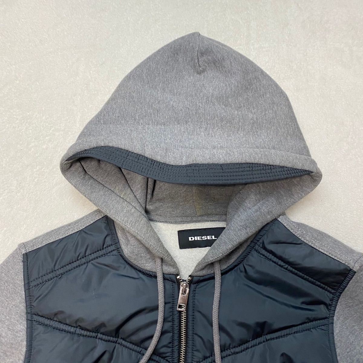極美品○DIESEL ディーゼル 袖切替 中綿 パーカー ジップ フード 