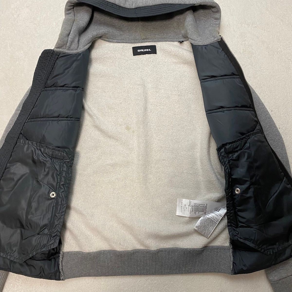 極美品○DIESEL ディーゼル 袖切替 中綿 パーカー ジップ フード 