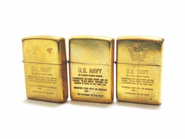 XA408◇ジッポー 沖縄限定 オイルライター アメリカ海軍(U.S. NAVY) ゴールド 鏡面仕上げ 1983 1994~1998年製 / 計3点 / USN / 未使用&中古