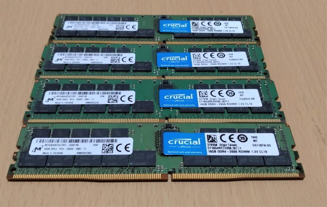 Micron製メモリ16GB DDR4-2666MHz ECC 16GBx4本