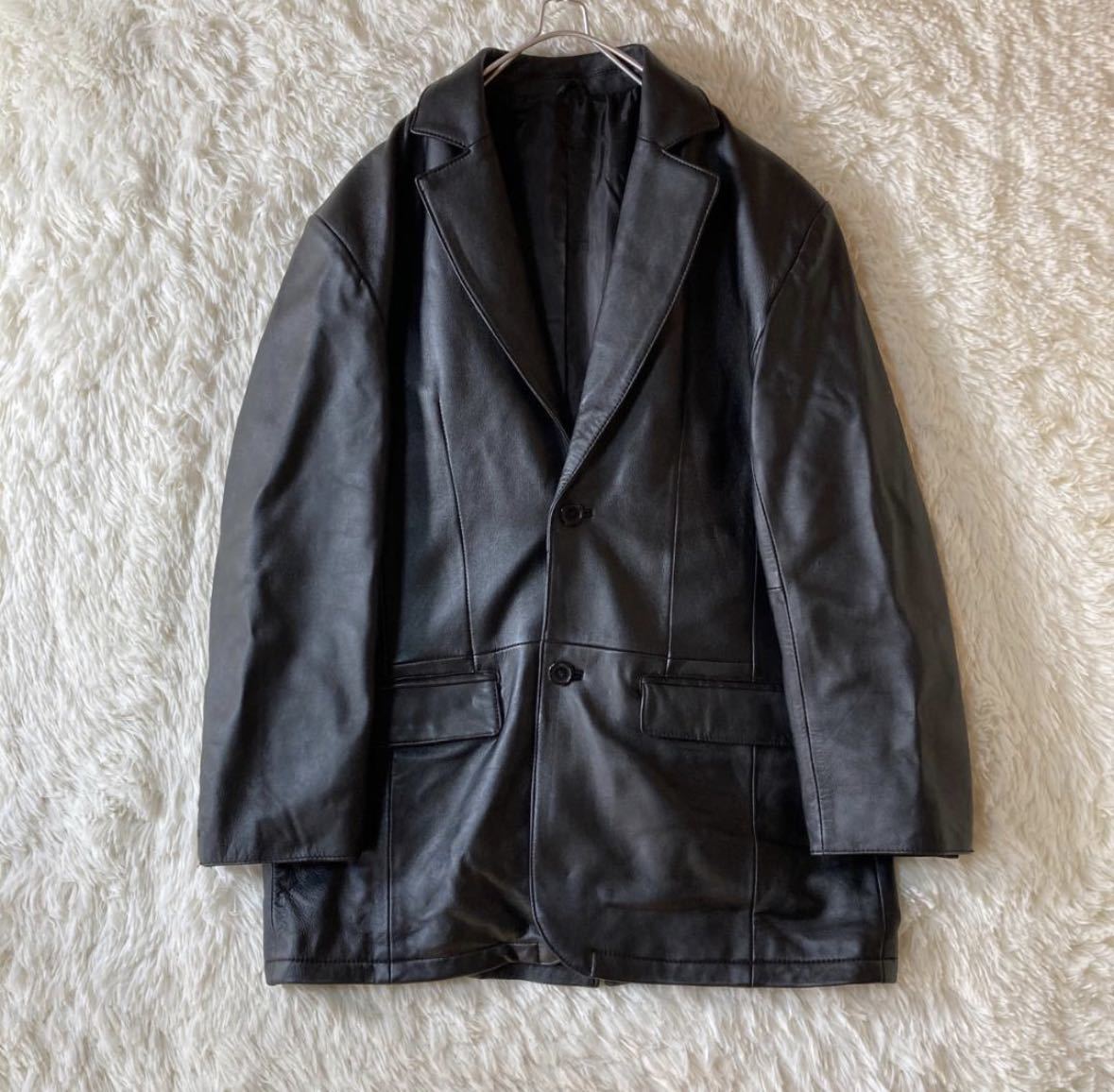【アパレル】☆美品☆ ウィル ラムレザーテーラードジャケット 本革 羊革 XL 大きいサイズ 黒 ブラック メンズ 人気 おしゃれ 古着