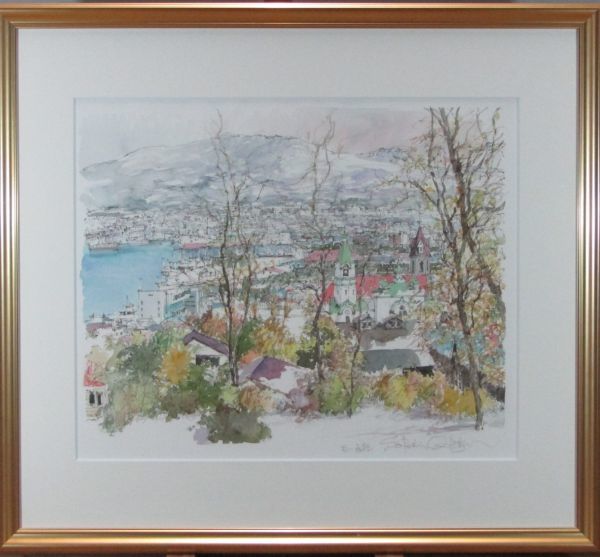 難波田龍起【コンポジション】真作 水彩 1975年2月作 色紙