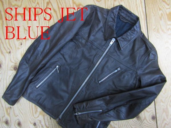 ☆シップス SHIPS JET BLUE☆山羊革ゴートスキン 襟付き レザー