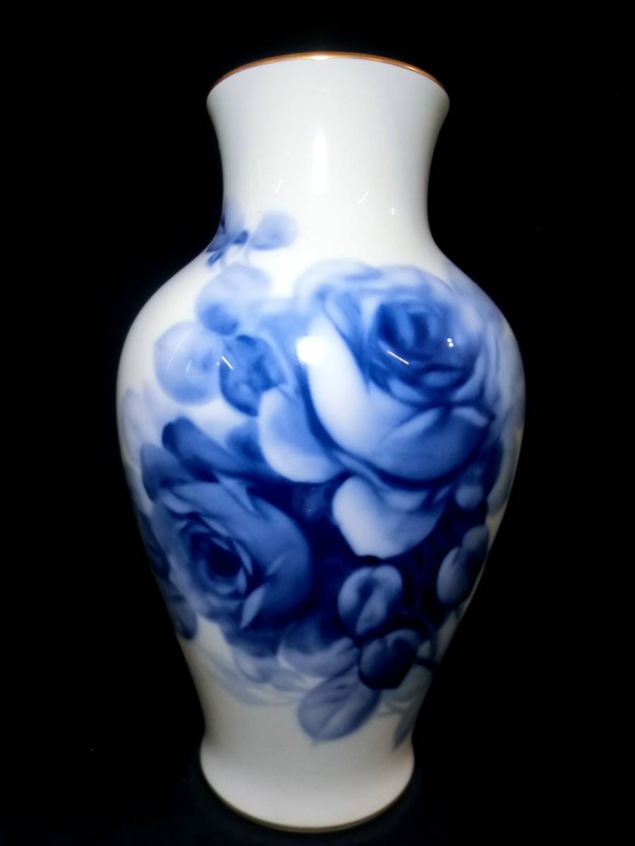 1000円スタート 花瓶 1点 大倉陶園 OKURA ブルーローズ 花器 花活け 花入れ フラワーベース インテリア オブジェ バラ 10 GG①421