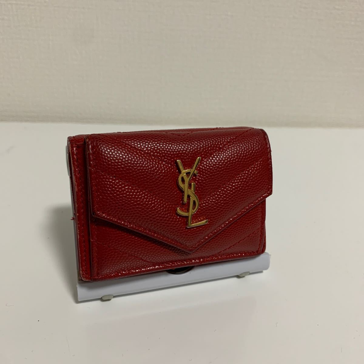 Vステッチ 三つ折り財布 サンローラン YSL LAURENT ☆箱あり超美品