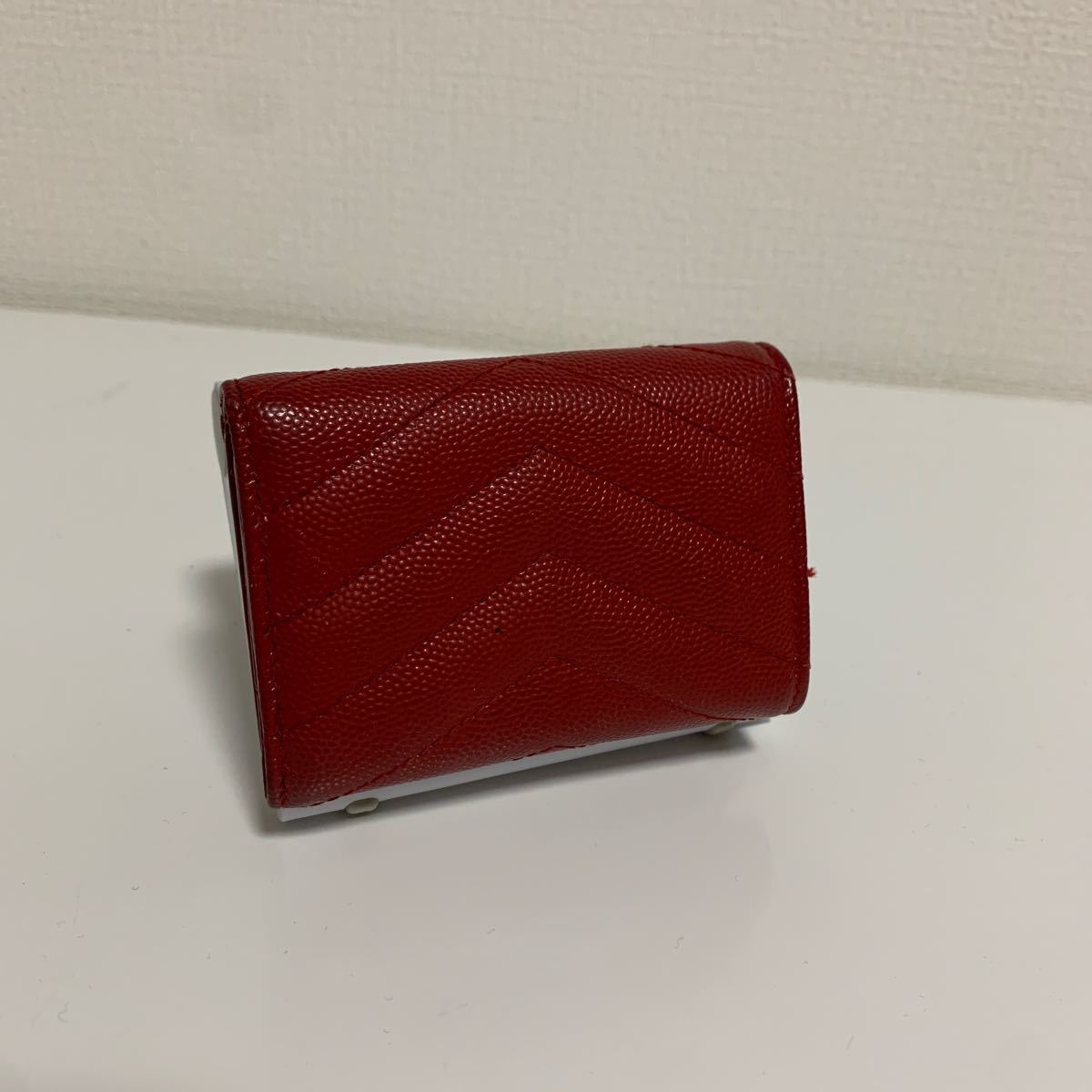 Vステッチ 三つ折り財布 サンローラン YSL LAURENT ☆箱あり超美品