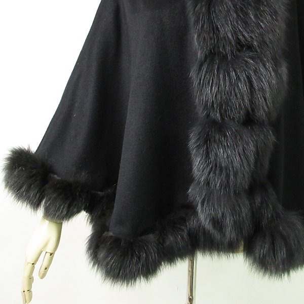 未使用級 サガファーズ カシミヤ100 ブルーフォックス ラビット ポンチョ 灰 極美品 SAGA FURS サガファーカシミヤ100% フォックス ポンチョ