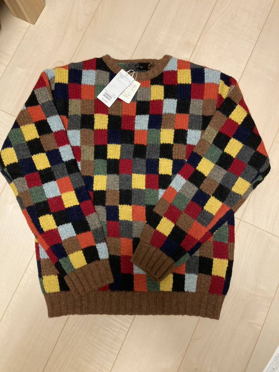 BEAMS PLUS / パッチワーク ハンドニット クルーネック　未使用　定価47，300円