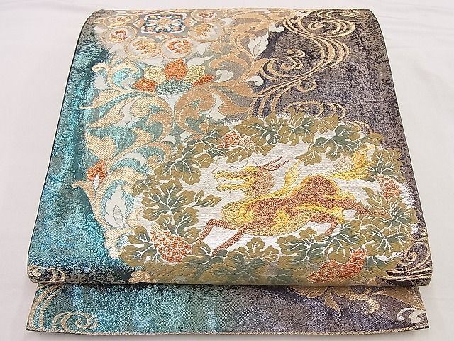 花美人□六通柄袋帯 唐織 鳳凰花文 金糸 逸品 ic2234 金糸 正絹 唐織