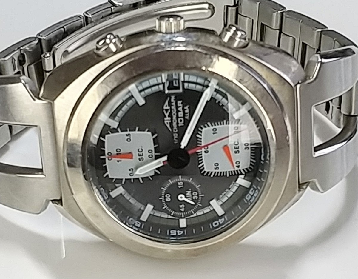 腕時計 SEIKO ALBA AKA 1/10 CHRONOGRAPH 10BAR V657-6030 ブラック盤 純正バンド 電池交換済