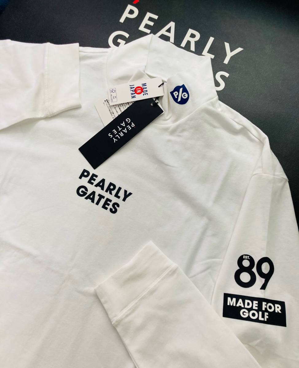 新品 パーリーゲイツ 長袖ベア天竺ハイネックカットソー(6)サイズLL/白 PEARLY GATES 2023年モデル