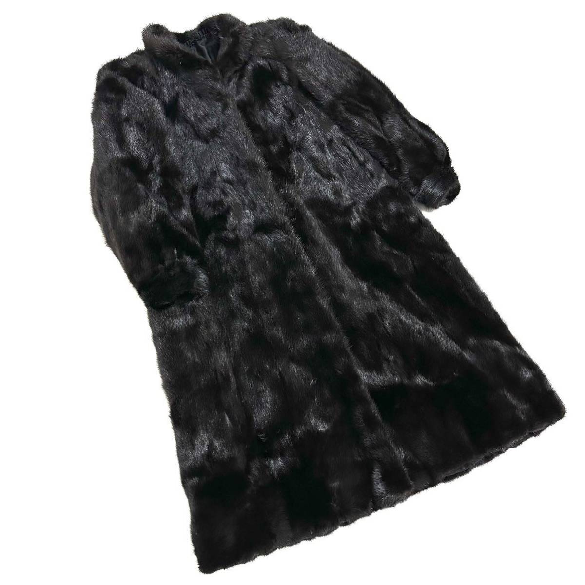 【貂商】h1313 ブラックミンク ハーフコート セミロング ダークブラウン ロングコート ミンクコート 貂皮 mink身丈 約110cm