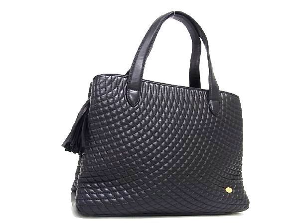 1円 ■美品■ BALLY バリー レザー キルティング タッセル トートバッグ ハンドバッグ ショルダーバッグ レディース ブラック系 AV0993