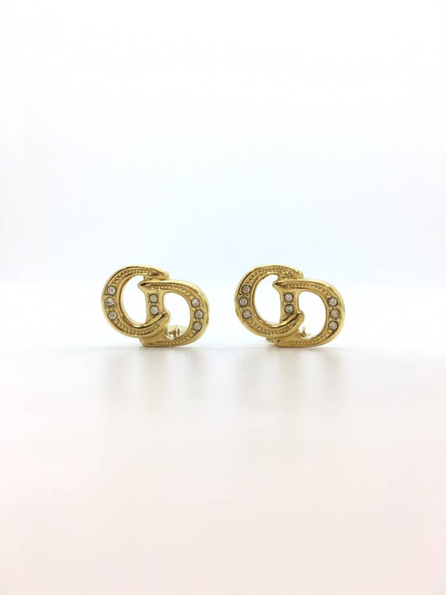 【1円】 Christian Dior クリスチャンディオール イヤリング ラインストーン CDロゴ