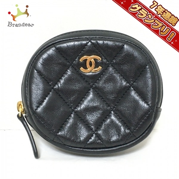 シャネル CHANEL コインケース マトラッセ ラムスキン 黒 ゴールド金具 