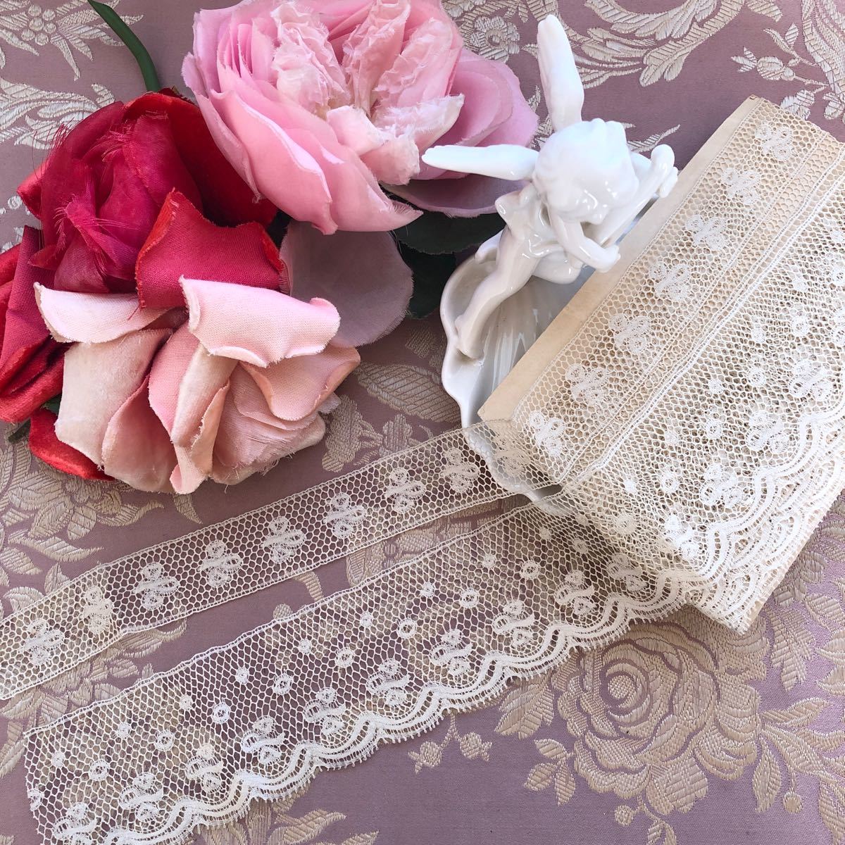 フランスアンティーク 豪華！美しいチュール系レース2点セット！未使用