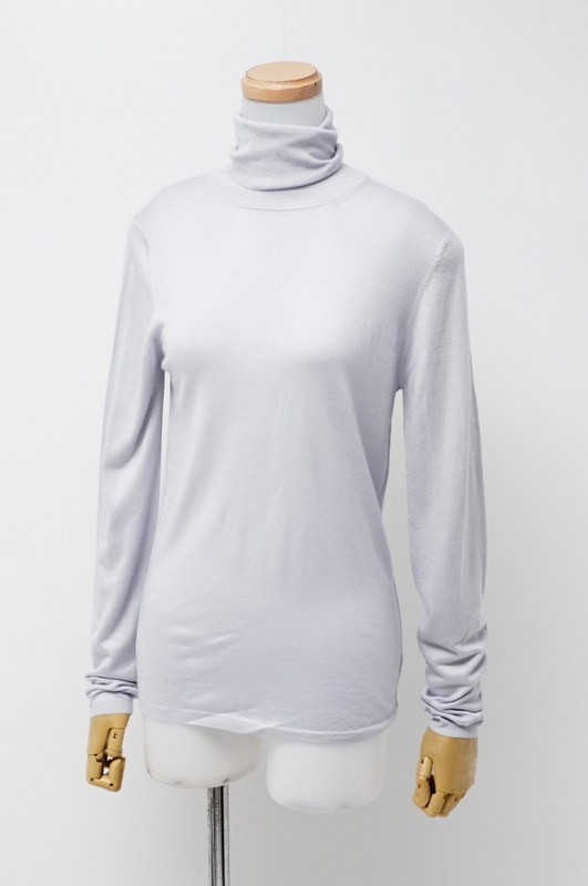 MF8003＝未使用*イタリア製*クルチアーニ/Cruciani*カシミヤコットン*ニット*光沢感*プルオーバー*タートルネック*サイズ40*くすみブルー系