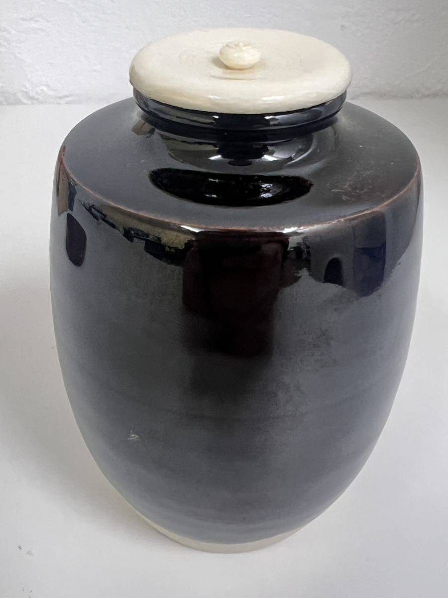 肩衝茶入 桶谷定一(作) 共箱 象牙蓋 仕服(七曜太子)