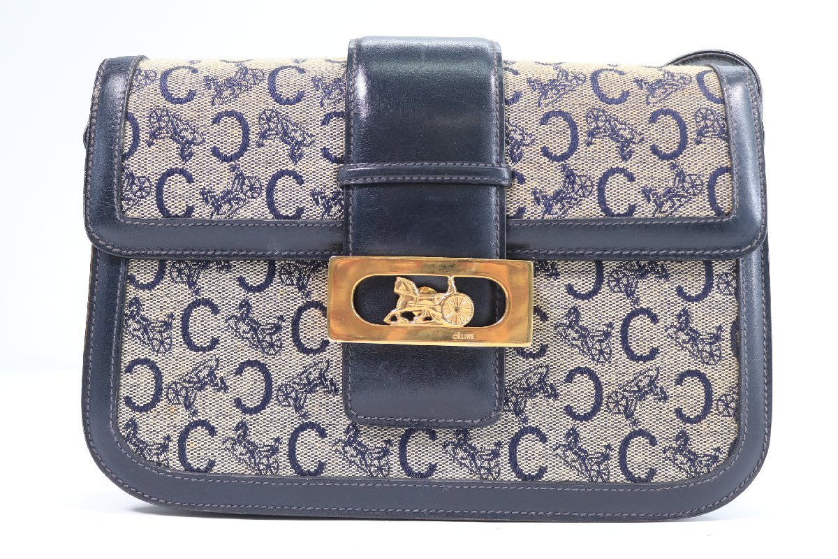  CELINE セリーヌ ショルダーバッグ Cマカダム 馬車金具 レザー ネイビー 斜め掛け 鞄 カバン レディース 9893-Y(ショルダーバッグ)｜売買されたオークション情報、yahooの商品情報をアーカイブ公 かばん、バッグ
