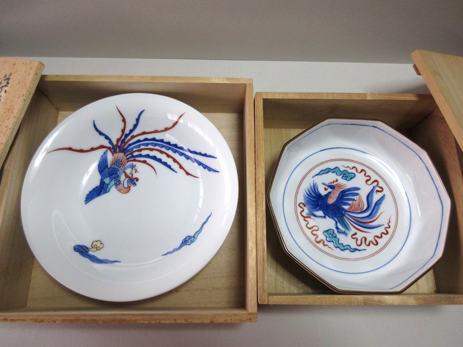 ◆◆宮内庁御用達　十四代/辻常陸　染錦　瑞雲鳳凰文　鉢2点　木箱入り　まとめ売り◆◆