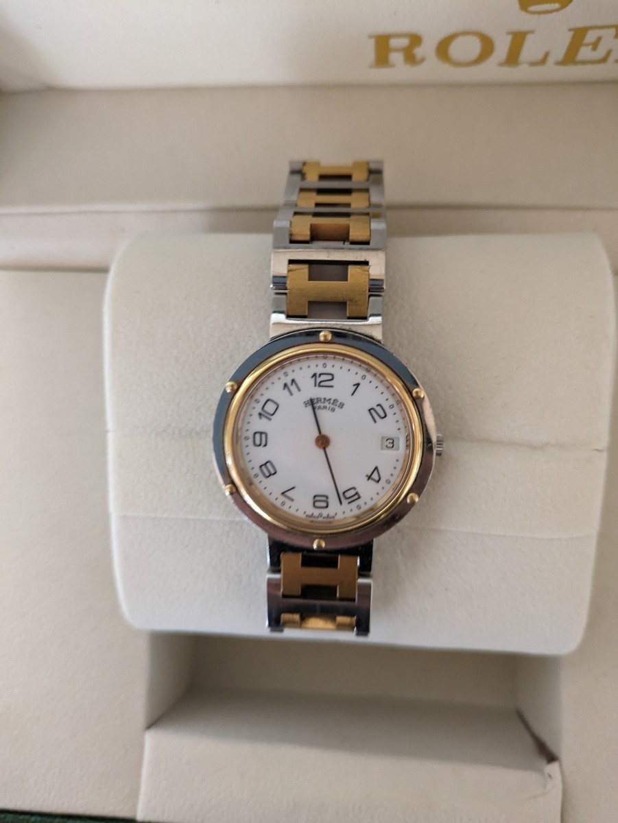 【稼働/新品電池】エルメス　クリッパー　純正ベルト　デイト　腕時計　レディース 1000円スタート HERMES エルメス 腕時計 クォーツ クリッパー 稼働品