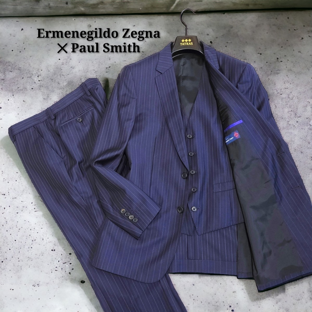 極美品☆ゼニア& ポールスミス 最高級セットアップ ネイビースーツ