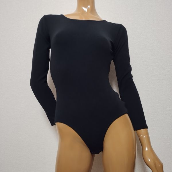 10*チャコットレオタード(LLサイズ)★クロッチ開閉式・黒ブラック長袖★ナイロン100%・ゆったりサイズ伸縮性あり