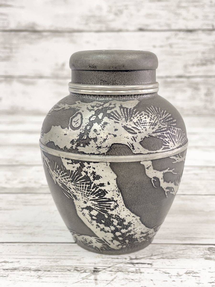 乾茂號造 錫製茶入 茶壷 茶器 茶入 錫製 茶筒 松竹梅 錫 古錫 煎茶器 