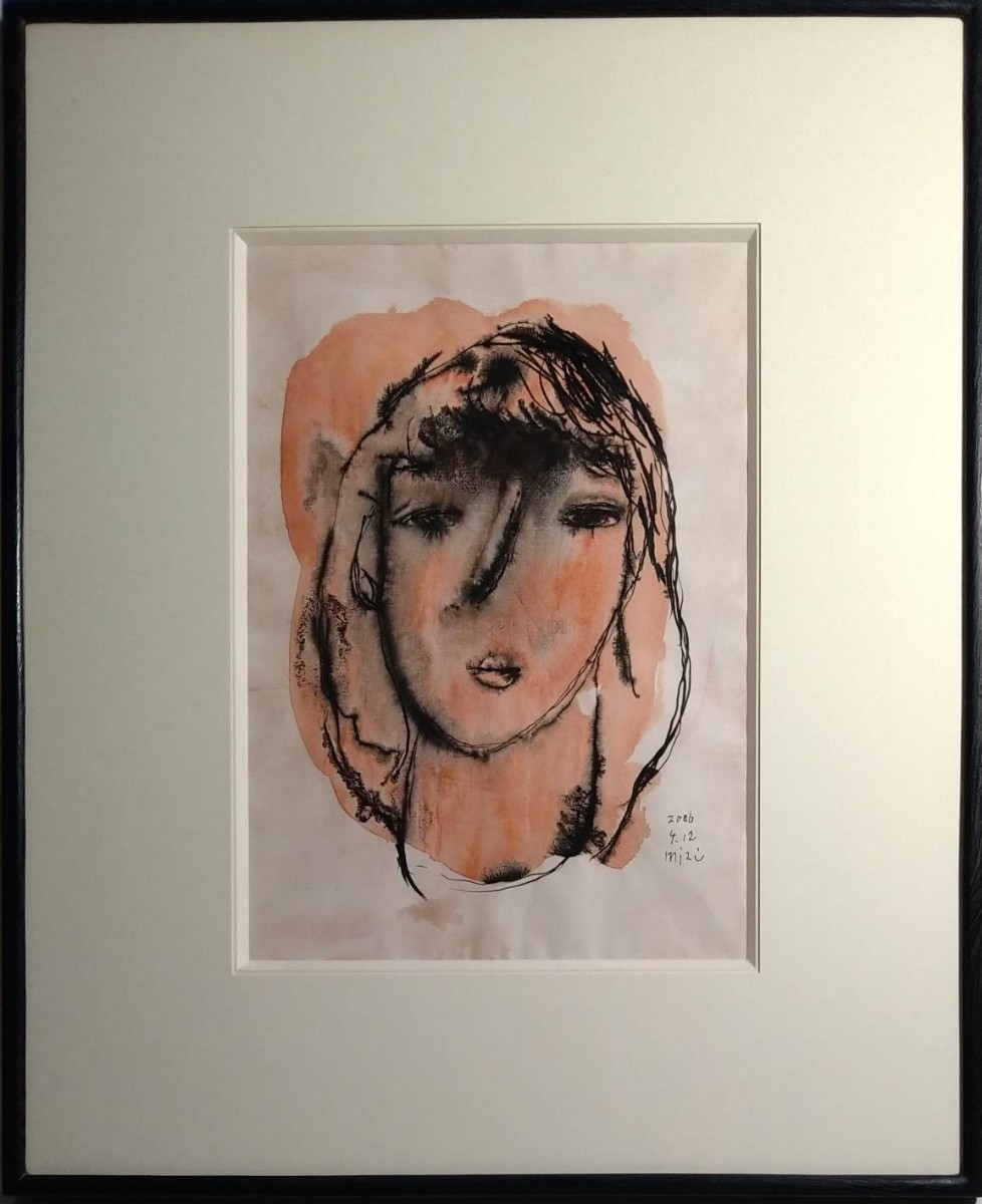 真作 水彩画/現代抽象画巨匠【ミズテツオ 水島哲雄】「2006年 少女