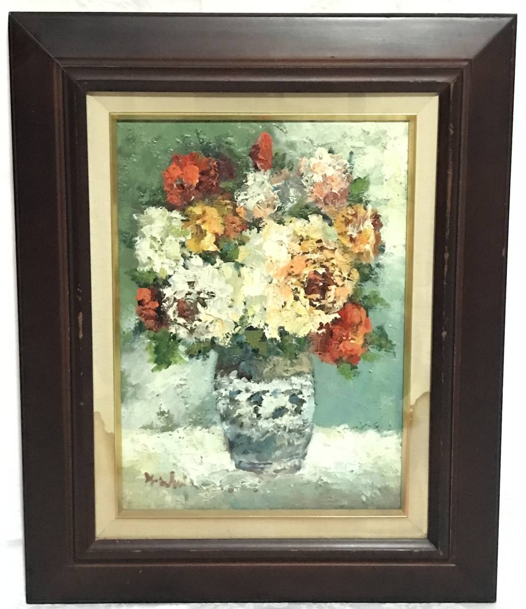 真作 渡部ひでき Yahoo!オークション 「薔薇」 D718真作 F4 【真作