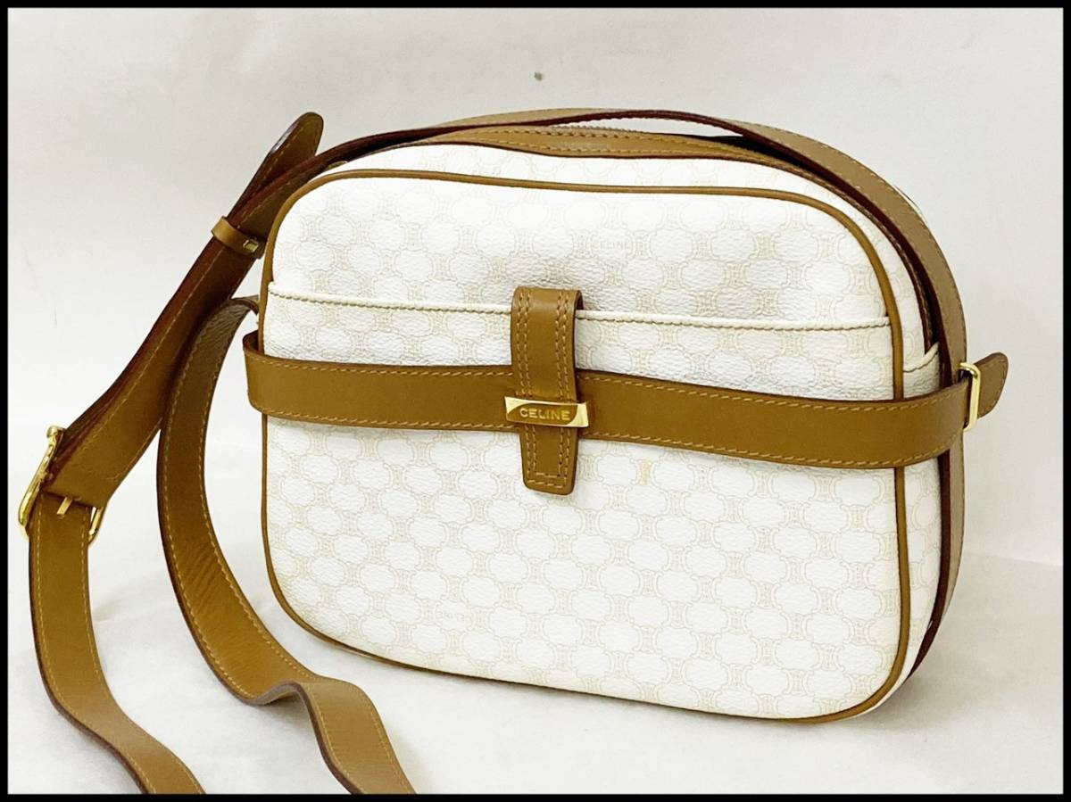 極美品】セリーヌ CELINE Cマカダム ミニショルダーバッグ 白x茶 