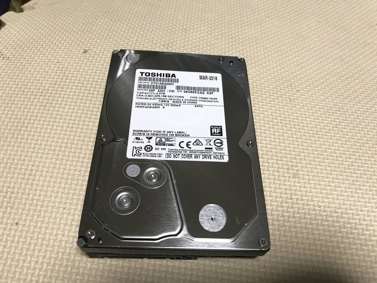 M1333 TOSHIBA DT01ABA200V 3.5インチ 2TB SATA　AVコマンド対応 ほぼ未使用　全国送料無料