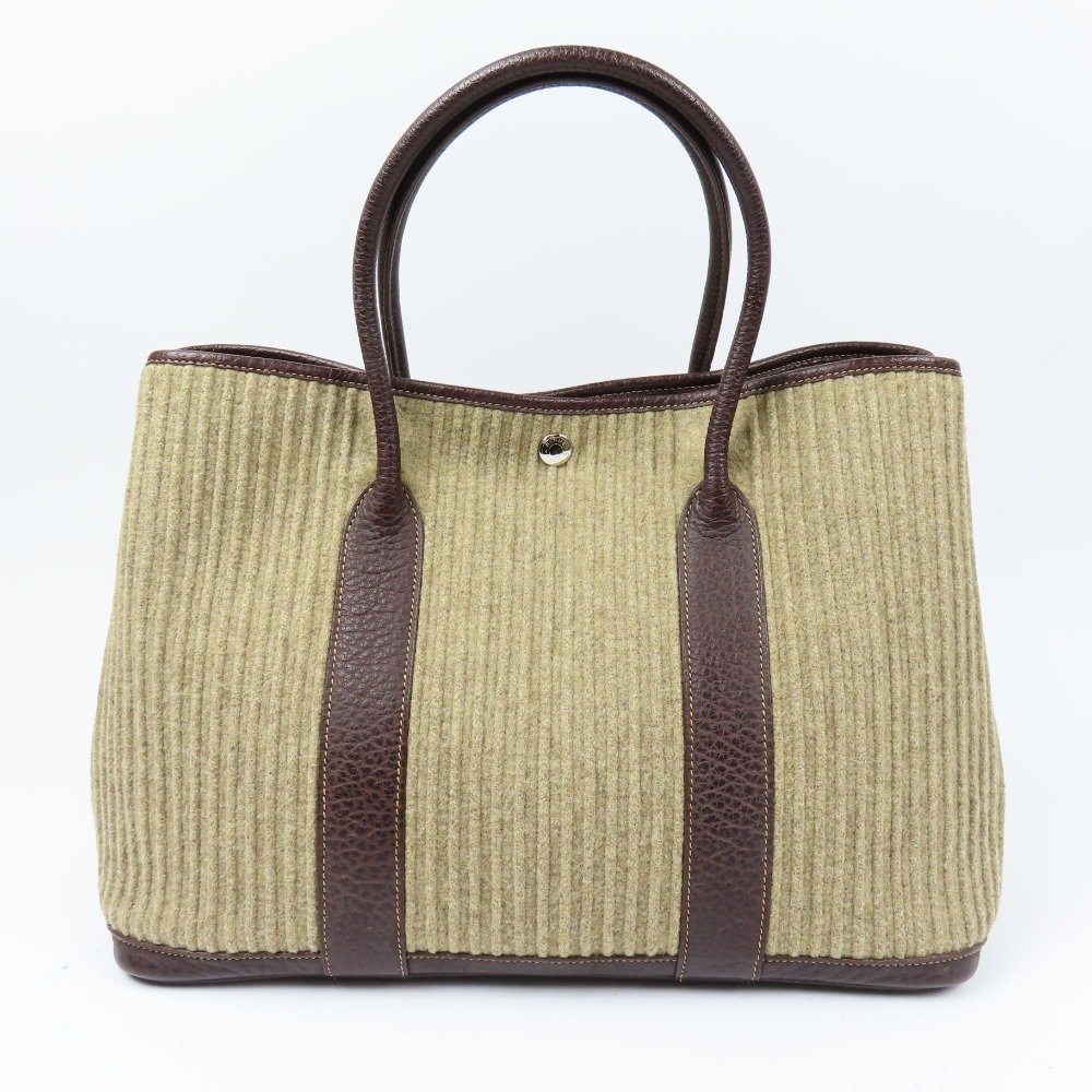 68071★1円スタート★HERMES エルメス 極美品 ガーデンパーティーPM プリーツ ヴィンテージ トートバッグ フェルト ブッフル マロン □J