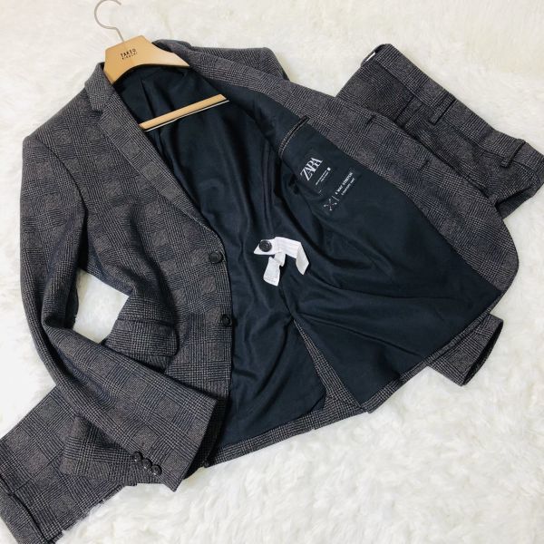 安い，2025 ザラ ZARA スーツ セットアップ テーラードジャケット Ｍ グレー チェック ストレッチ サイドベンツ 総裏 コットン 綿(Mサイズ)｜売買されたオークション情報、yahooの商品情報をアーカイブ公 Mサイズ