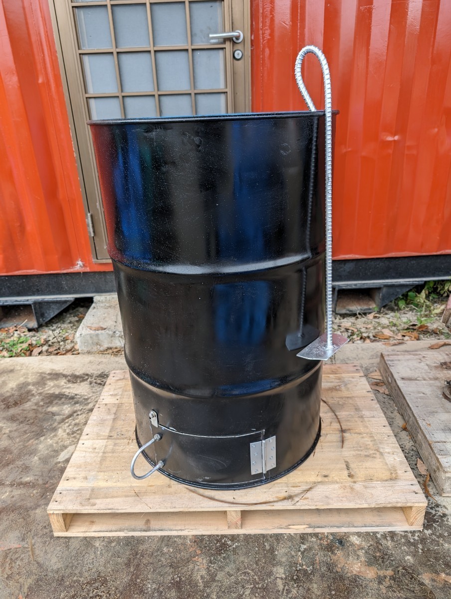 長崎県発 ドラム缶焼却炉 ロストル 灰掻き棒付き 蓋付き