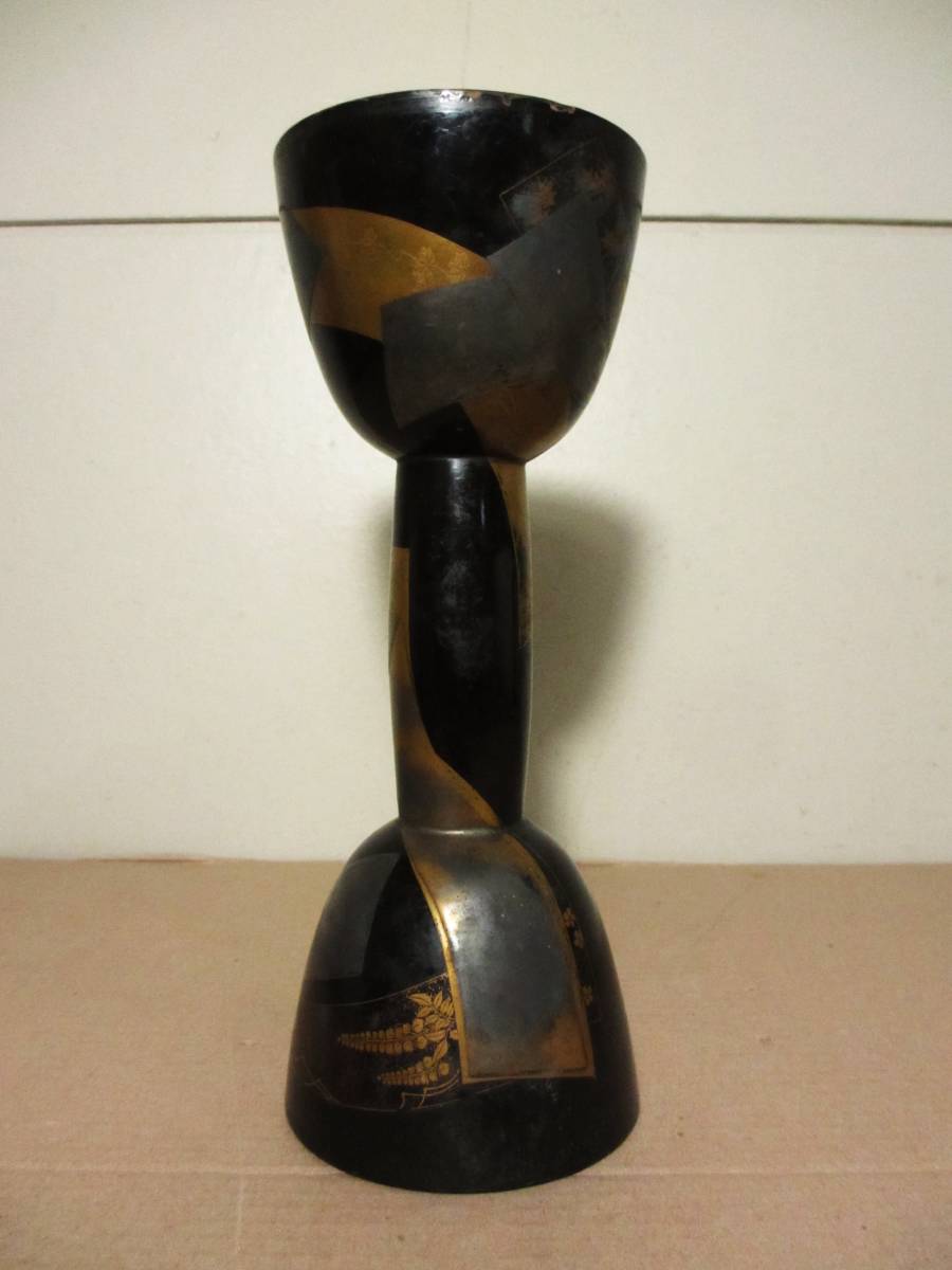 小鼓胴 和楽器 能楽 黒漆塗蒔絵 長さ 約25.5 cm 小鼓 和