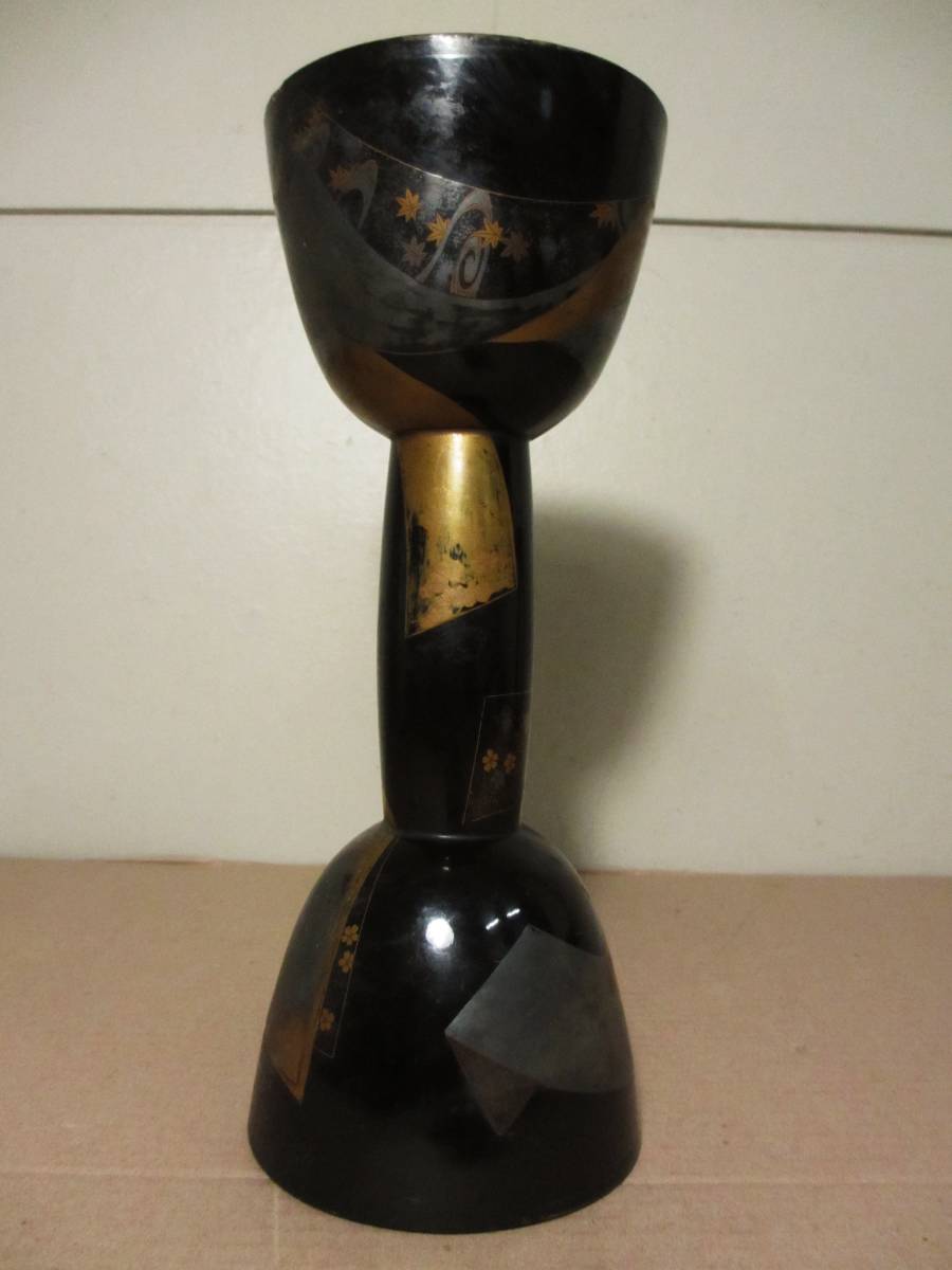 小鼓胴 和楽器 能楽 黒漆塗蒔絵 長さ 約25.5 cm 小鼓 和