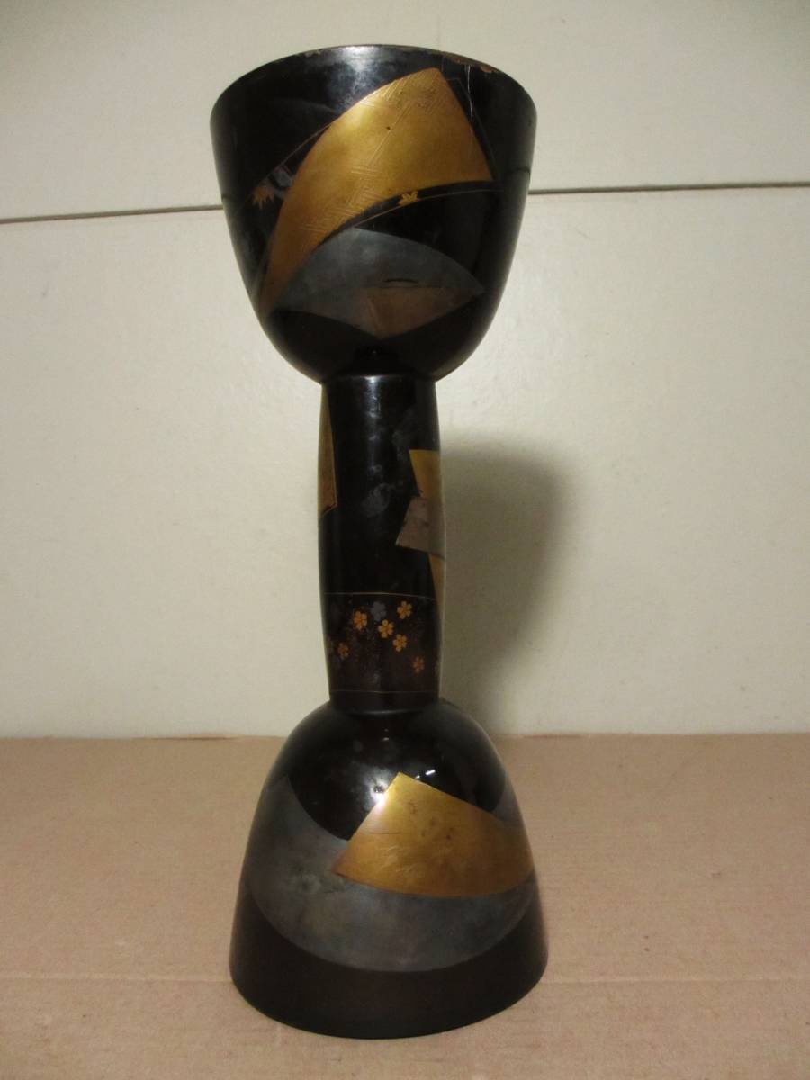 小鼓胴 和楽器 能楽 黒漆塗蒔絵 長さ 約25.5 cm 小鼓 和