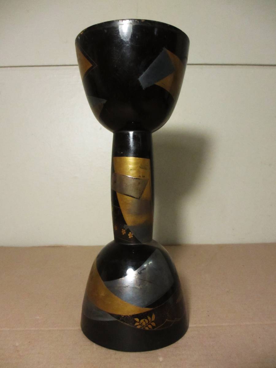 小鼓胴 和楽器 能楽 黒漆塗蒔絵 長さ 約25.5 cm 小鼓 和