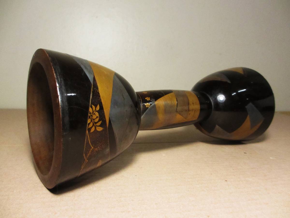 小鼓胴 和楽器 能楽 黒漆塗蒔絵 長さ 約25.5 cm 小鼓 和