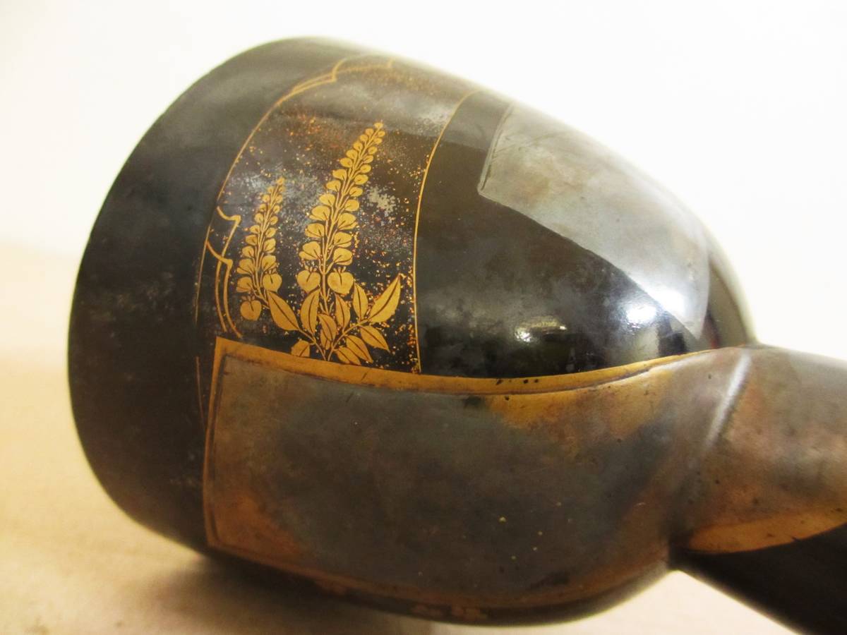 和楽器　小鼓の胴　黒漆 小鼓胴 和楽器 能楽 黒漆塗蒔絵 長さ 約25.5 cm 小鼓 和