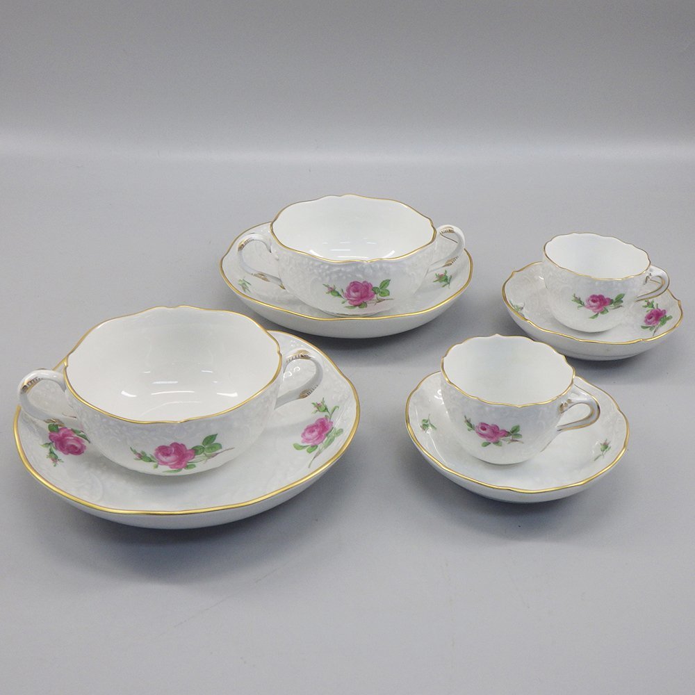1円～ Meissen マイセン ピンクローズ マルセイユレリーフ デミタス