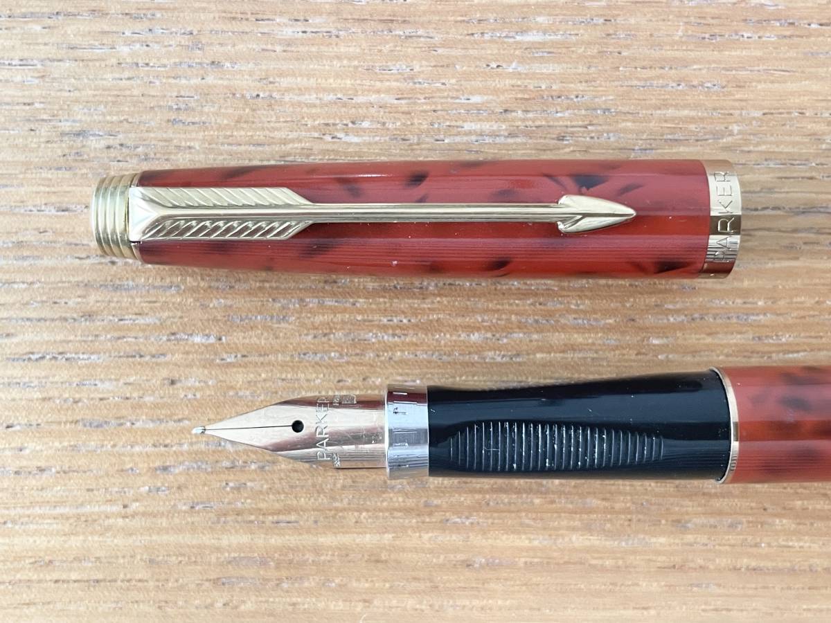 33]【美品/廃版/希少】PAKER75 パーカー No.75 朱 漆塗り 14K585 XF 