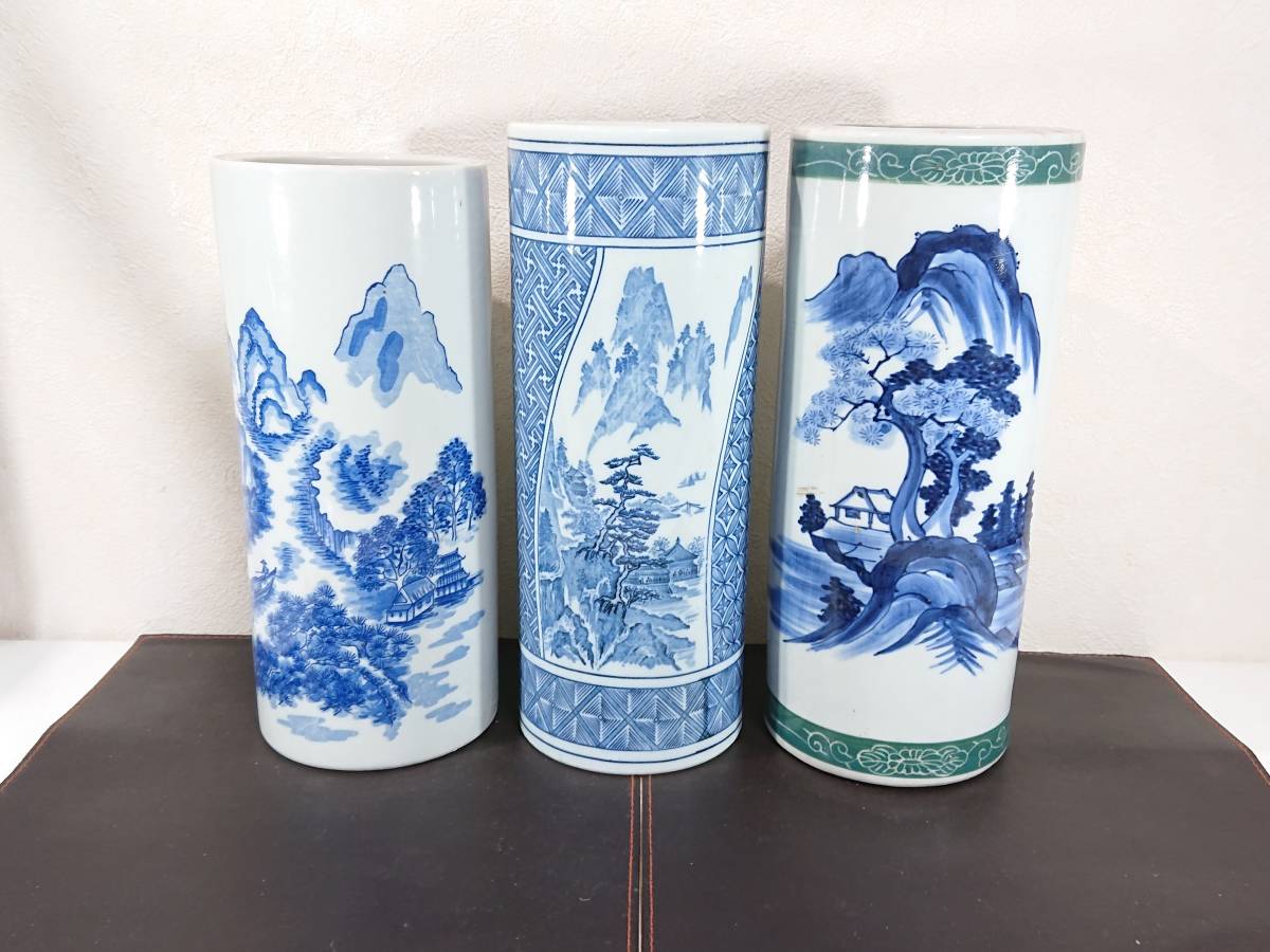 管SA07201】100円～ 有田焼 伊万里焼 華山窯 他 筒型 花入 3点セット