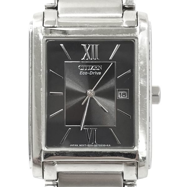 CITIZEN シチズン Eco-Drive エコドライブ 腕時計 FRA59-2431 ソーラー アナログ ブラック シルバー スクエア 四角 長方形 動作確認済み