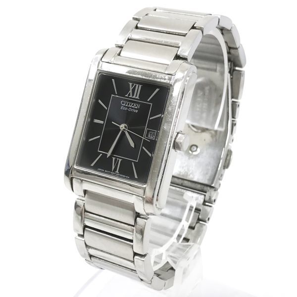 CITIZEN シチズン Eco-Drive エコドライブ 腕時計 FRA59-2431 ソーラー アナログ ブラック シルバー スクエア 四角 長方形 動作確認済み