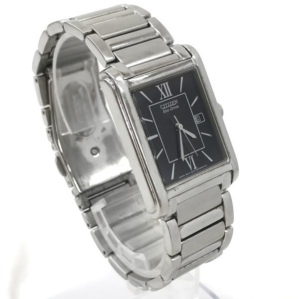 CITIZEN シチズン Eco-Drive エコドライブ 腕時計 FRA59-2431 ソーラー アナログ ブラック シルバー スクエア 四角 長方形 動作確認済み