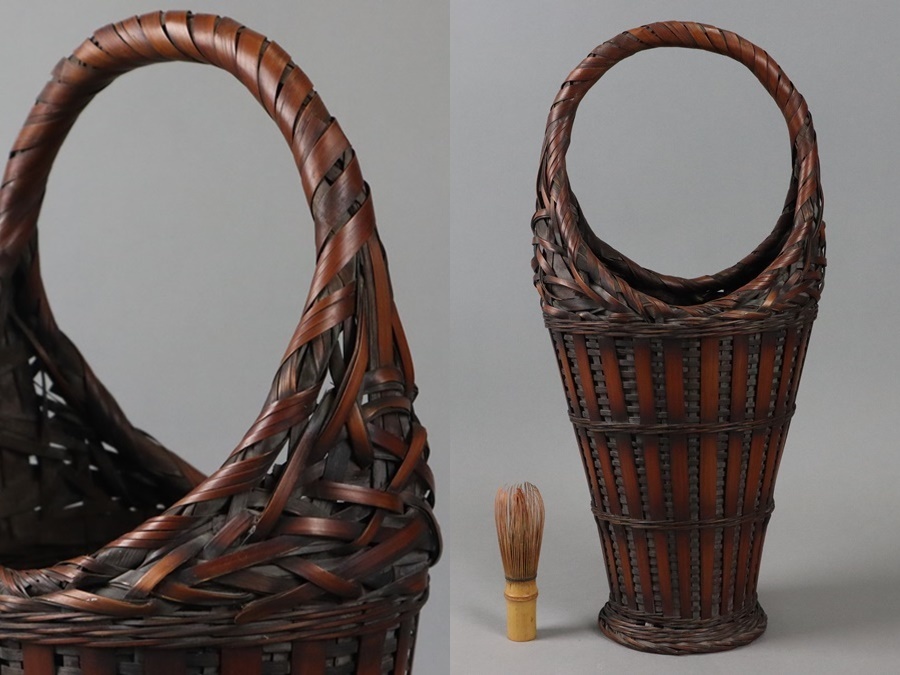 最高級品 古竹造 竹編 網代細工 花籠 花器 花入 煎茶道具 骨董品 古