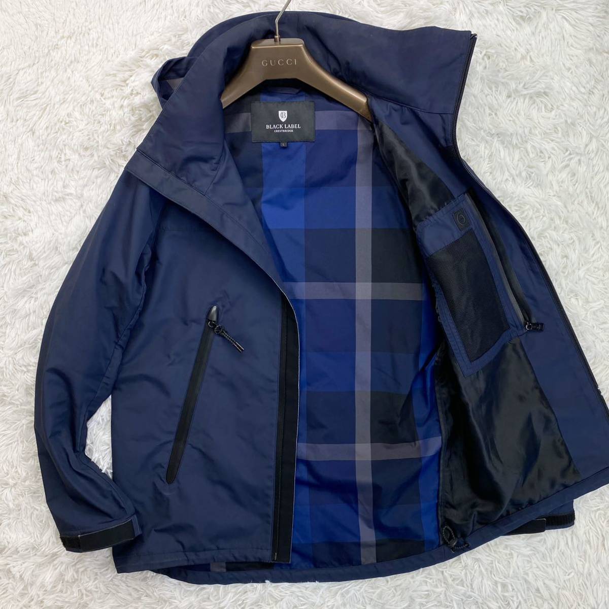 ブラックレーベルクレストブリッジ BLACK LABEL CRESTBRIDGE マウンテンパーカー 撥水加工 アウター L 紺色 ネイビー 裏地チェック