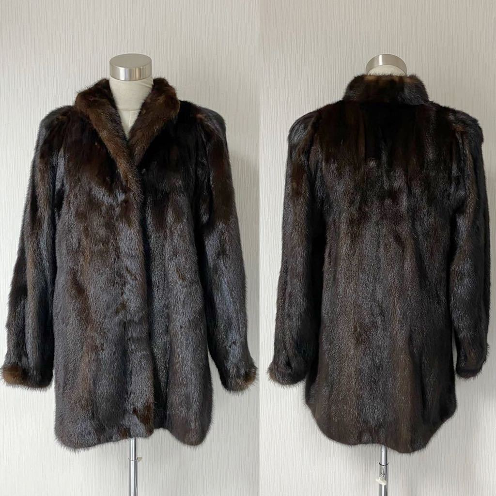 最高級 SAGA MINK サガミンク 毛皮コート ダークブラウン F レディース